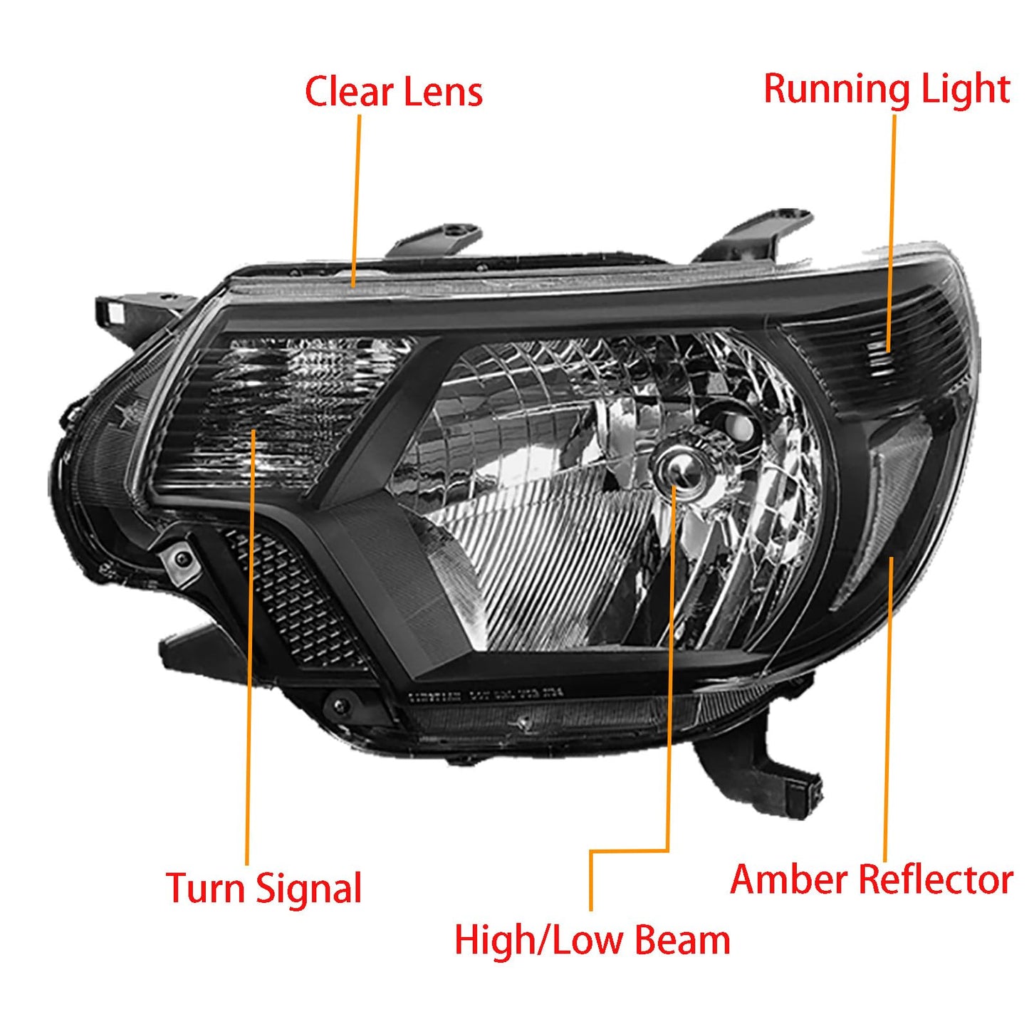 ATOMTEC Chrome Headlights Assembly Fit For 2012 2013 2014 2015 Toyota Tacoma Black Housing Clear Reflector Halogen headlamp Replacement Driver Passenger Side TO2503182 TO2502182