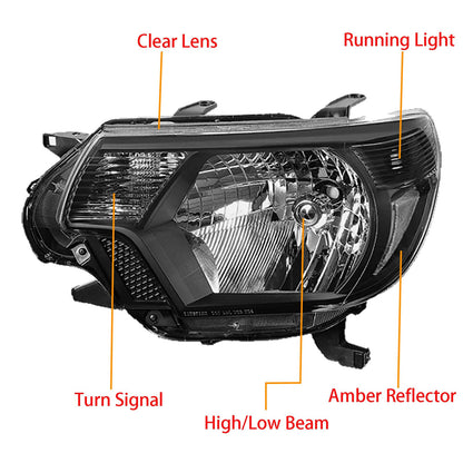ATOMTEC Chrome Headlights Assembly Fit For 2012 2013 2014 2015 Toyota Tacoma Black Housing Clear Reflector Halogen headlamp Replacement Driver Passenger Side TO2503182 TO2502182