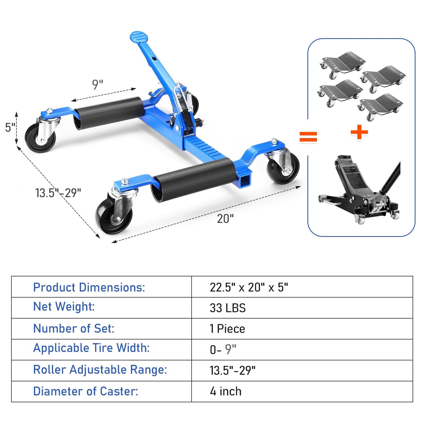 Car Dolly Set of 4, 6000 LBS Capacity Car Wheel Dolly with Tire Jack, Car Dollies for Vehicle Positioning & Auto Repair Moving