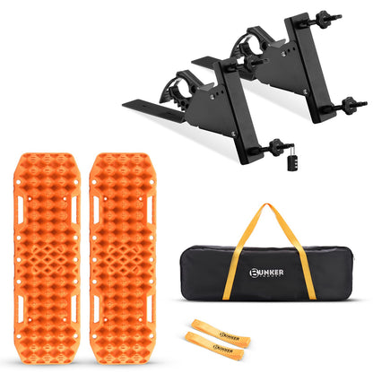 BUNKER INDUST Traction Boards with Jack Base (Gen 7) Orange + Side Mounting Kit with Shovel Holder Brackets