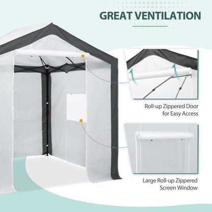 EAGLE PEAK 8x8 Portable Walk in Greenhouse with Polyester Reinforced Corners, Heavy Duty Instant Pop Up Indoor Outdoor Green House, Front Roll Up Zipper Entry Door and Mesh Windows, Gray/White
