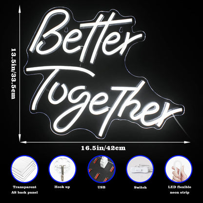 Looklight Better Together Neon Sign,Neon Light for Wall Decor,Wedding Neon Sign,Warm White Led Neon Light USB Letters Neon Signs Led Signs for Wedding,Engagement Party,Birthday