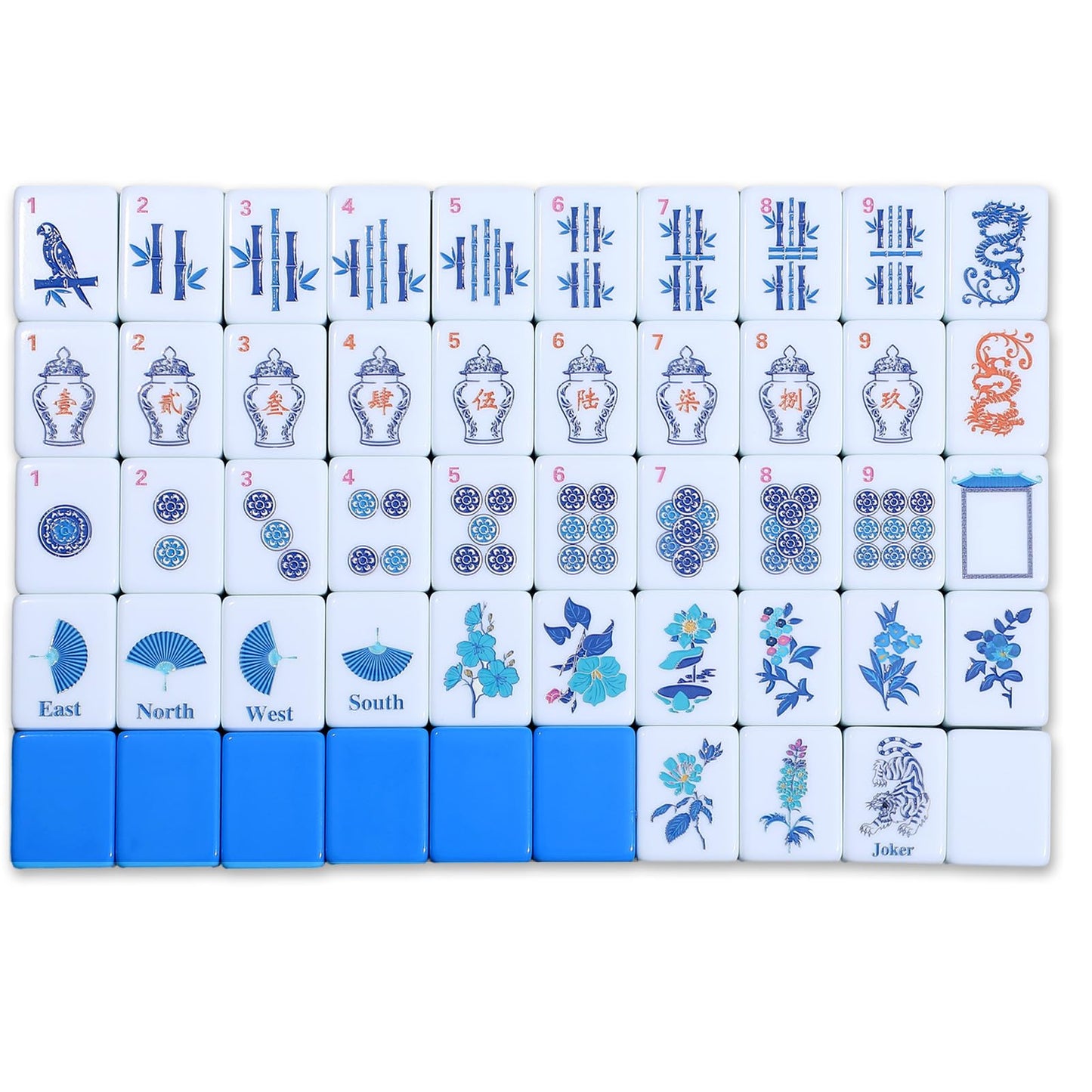 Arrowbash Christmas 160 Pcs Chinoiserie Mahjong Tile Set, 1.2 x 0.8 Inches Melamine Blue Back American Mahjong Only, Travel Ma Jiang Tiles for Adult Classic Board for Family Night