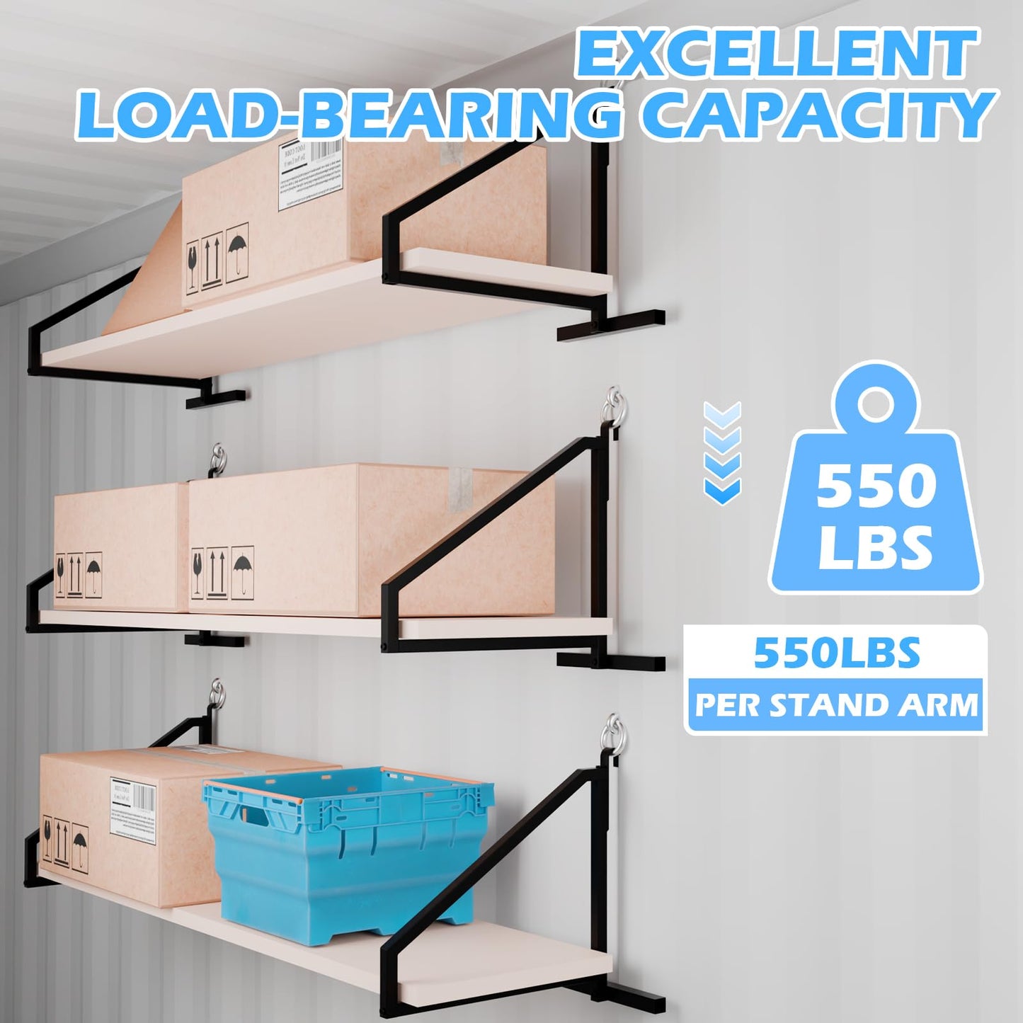 ZUIWAN Heavy Duty Shipping Container Shelving Bracket Kit (4-Pack) - 1-Tier Hanging Shelving Rack (19" D x 16" H), Universal Cargo Container Brackets