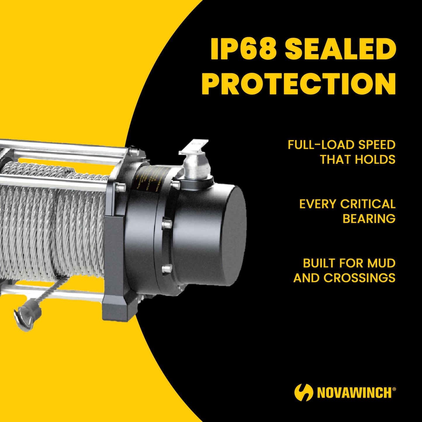 Novawinch Flex 8000 lb Utility Trailer Winch 12V Electric - IP68 Sealed Planetary Gearbox, 55.7 ft Wire Rope, Auto Load-Holding Brake, Waterproof Remote - Flatbed, Shop, Equipment, Car Hauler, SAE