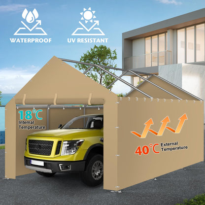 Carport Canopy Tent Sidewalls for 10x20x8.6FT Car Garage with Ball Bungees, Heavy Duty Portable Shelter Logic Replacement Covers (Frame is not Included) (Khaki)