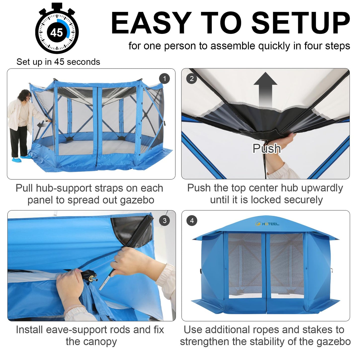 COBIZI 12x12FT Pop Up Gazebo Screen Tent Screen House for Camping, Screen Room with Mosquito Netting, Hub Tent Instant Screened Canopy with Carrying Bag and Ground Stakes, Brown