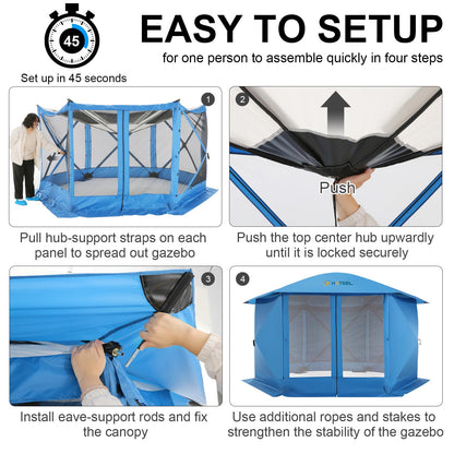 COBIZI 12x12FT Pop Up Gazebo Screen Tent Screen House for Camping, Screen Room with Mosquito Netting, Hub Tent Instant Screened Canopy with Carrying Bag and Ground Stakes, Brown