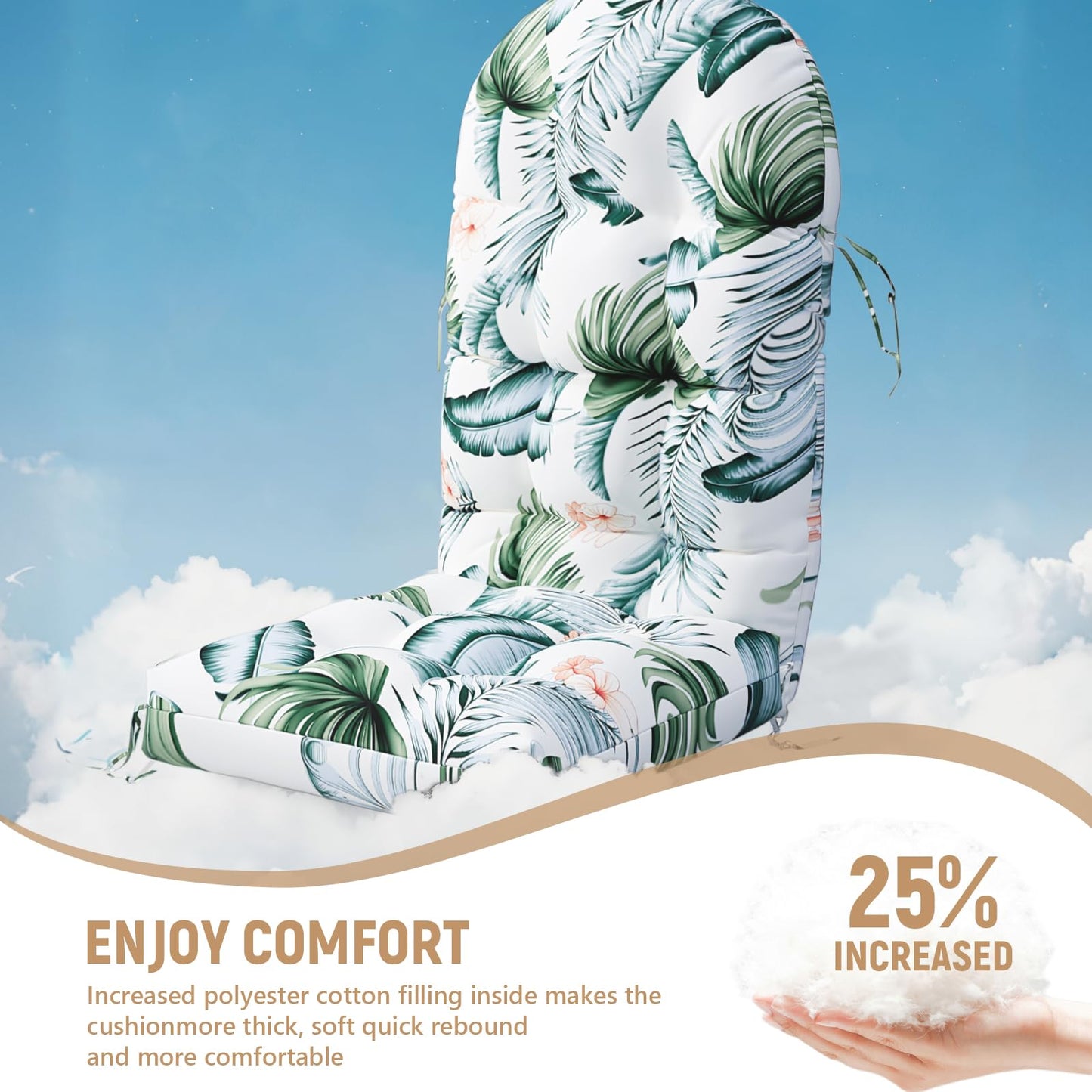 Sannwsg Adirondack Chair Cushion Set of 4, Rocking Chair Cushions, High Back Patio Cushions, Thickened Weather Resistant Patio Cushion with 6 Ties, Non Slip Fade & Waterproof