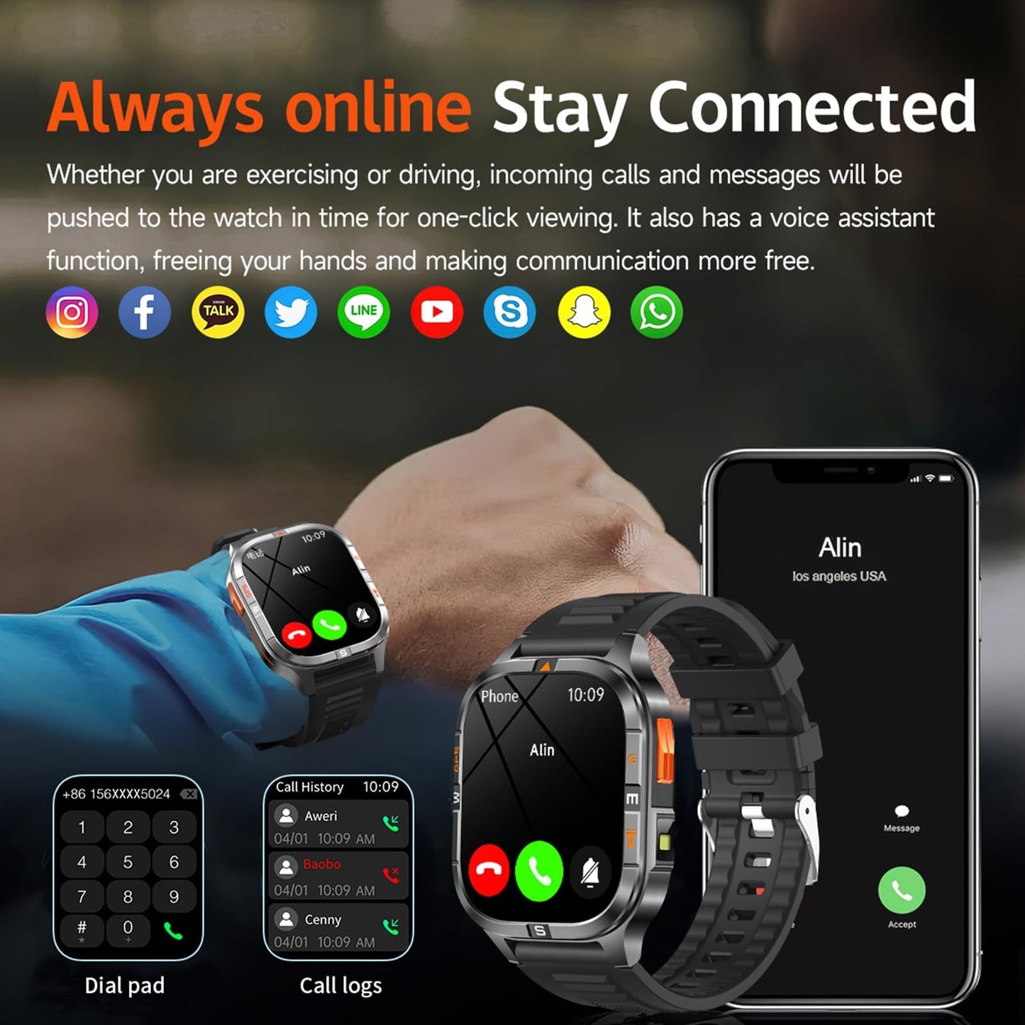 Military GPS Smart Watch for Men with Compass/Altitude/Flashlight，2.01" HD Screen smart watch with Voice Assistant/Bluetooth Calling，Smartwatch for Android&iOS, Activity Tracker Multiple Sport Modes
