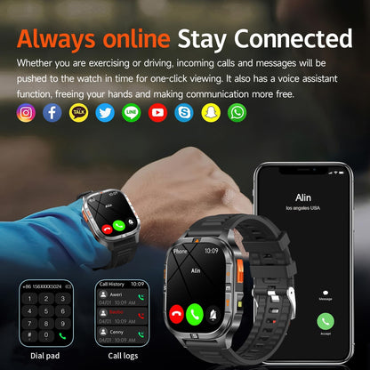 Military GPS Smart Watch for Men with Compass/Altitude/Flashlight，2.01" HD Screen smart watch with Voice Assistant/Bluetooth Calling，Smartwatch for Android&iOS, Activity Tracker Multiple Sport Modes