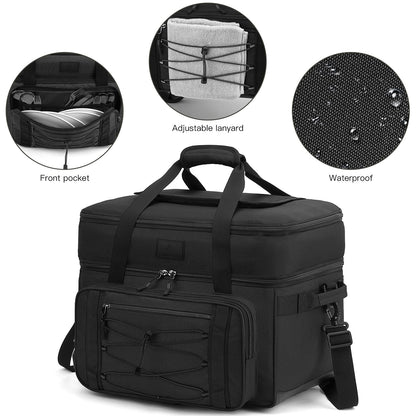 Extra Large Wheeled Portable Cooler Bag 85 Cans Double Deck Heavy Duty Rolling Insulated Cooler with All-Terrain Wheels Leakproof Tactical Soft Sided Cooler for Beach Camping Picnic Travel, Black