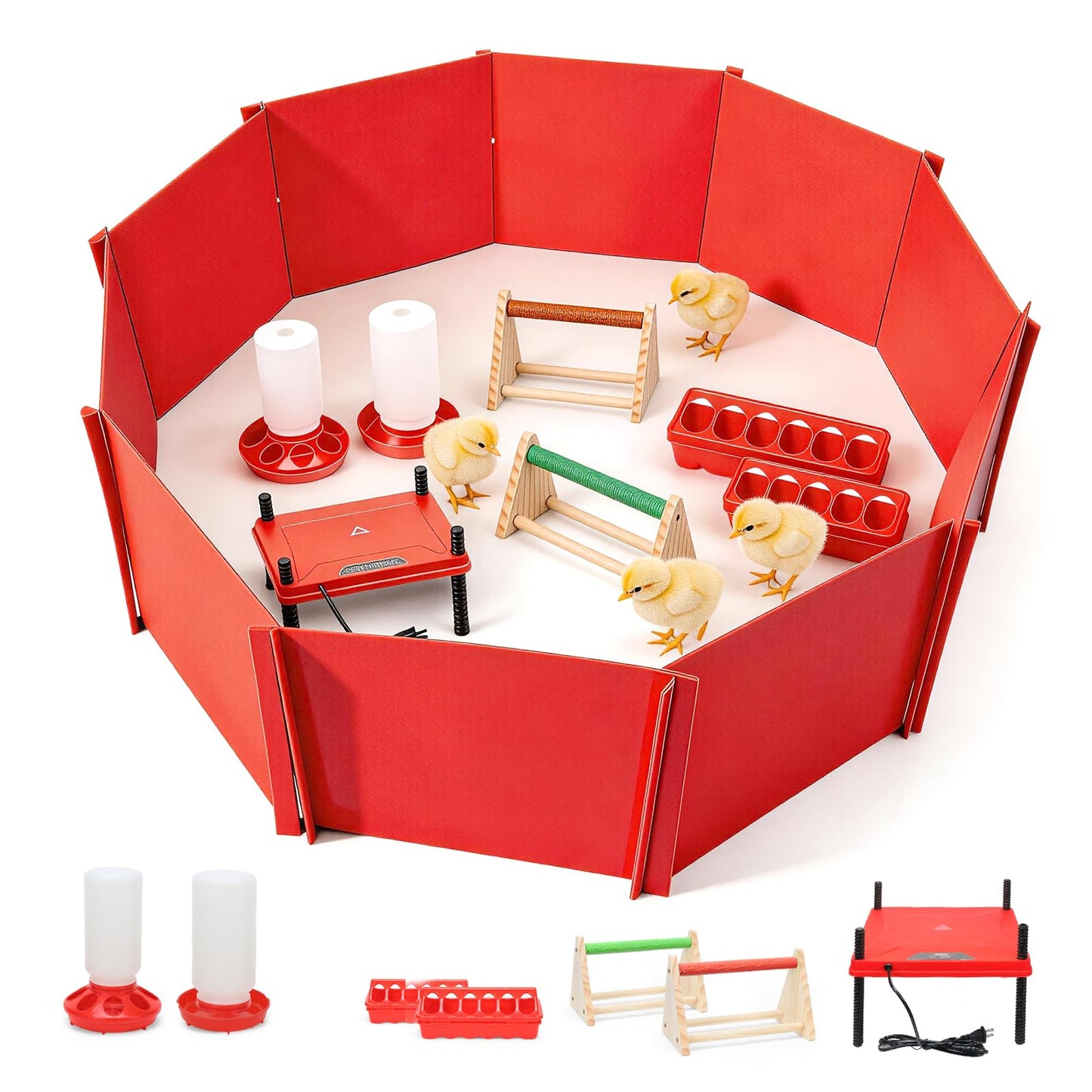 GIFANK Chick Brooder Box for Chicks Baby Chick Starter Kit Brooding Playpen Portable Chicken Fence Pen with Chick Heating Plate Perch Feeder Waterer for Poultry Duck and Quail
