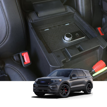 KEREN Center Console Gun Safe - Console Gun Vault Compatible with Ford Explorer 2020-2026, High Security Armrest Lock Box with Fingerprint Lock with Key