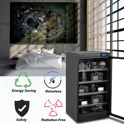 AUTENS Dehumidifying Dry Cabinet Box with Combination Lock,Digital Control Noiseless and Energy Saving,for Camera Lens,Electronic Equipment,Collectibles Storage,Temperature Humidity LED Screen (100L)