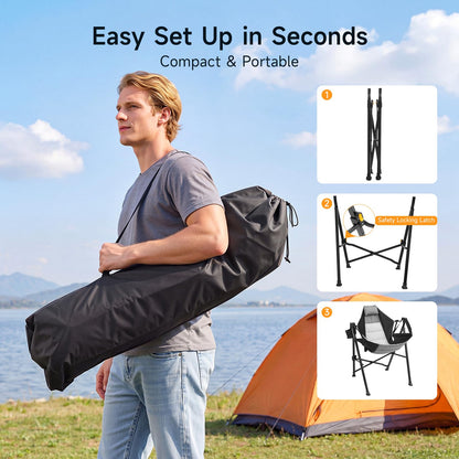 Hammock Camping Chair Set of 2 with Adjustable Backrest, 400lbs Heavy Duty Portable Swing Chair Outdoor with Headrest and Cup Holder, Foldable Camping Chair for Camping, Travelling, Patio, Lawn, Black