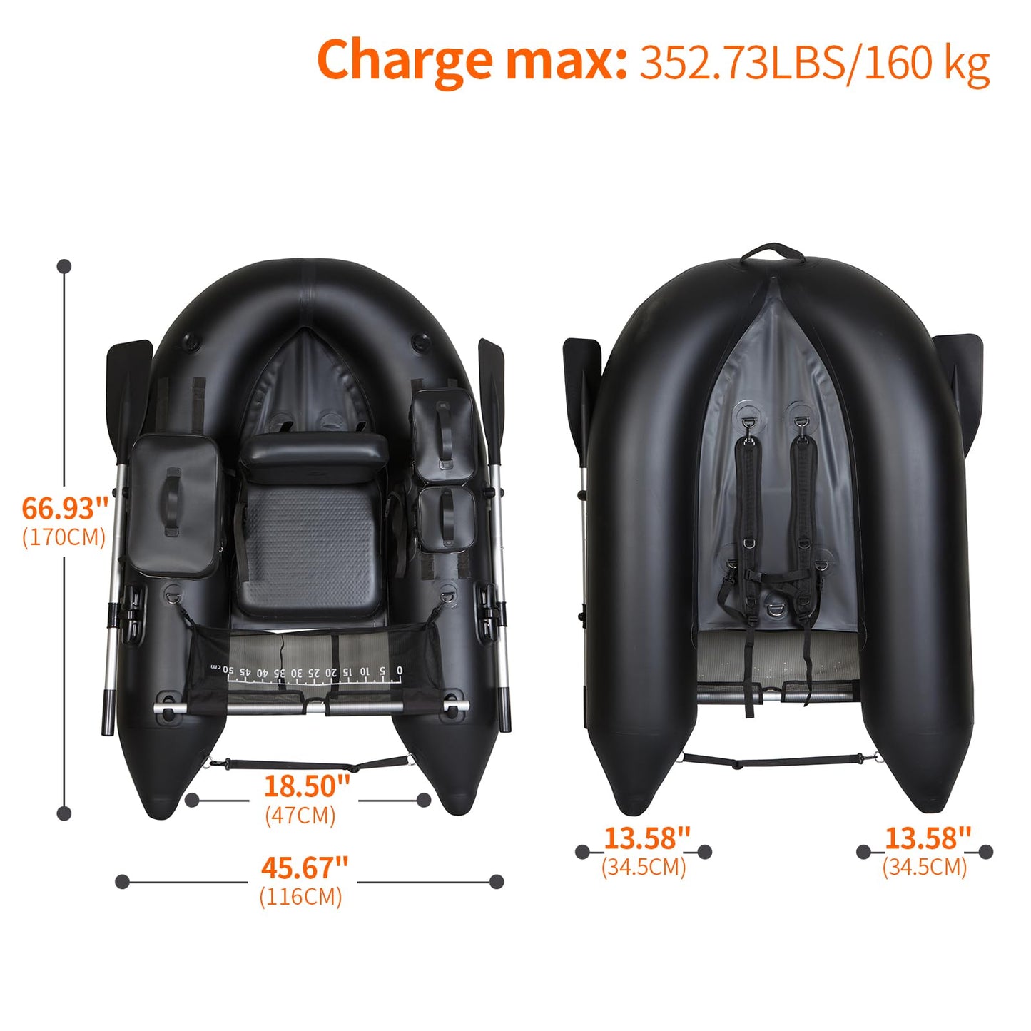 Xprotdoor Inflatable Fishing Float Tube with 3 Detachable Side Bags and Adjustable Backpack Straps - Fish Ruler, Pump, Oar Included - 352.73LBS Load Capacity - Ideal for Fishing in Rivers and Lakes