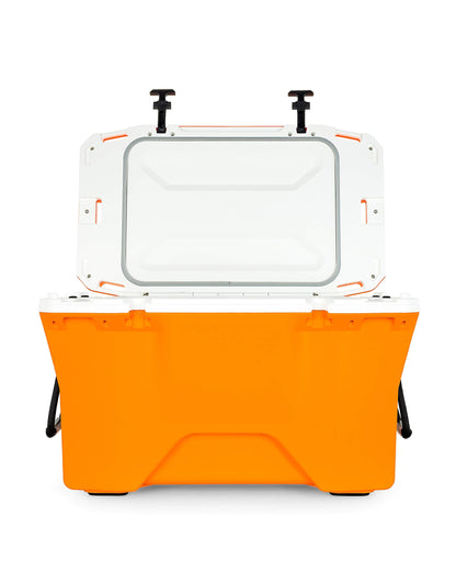Camco Currituck Tangerine and White 30 Quart Cooler - Rugged Exterior Made for Camping, Hunting, Fishing and Tailgating - Comes with Cooler Basket (51757)
