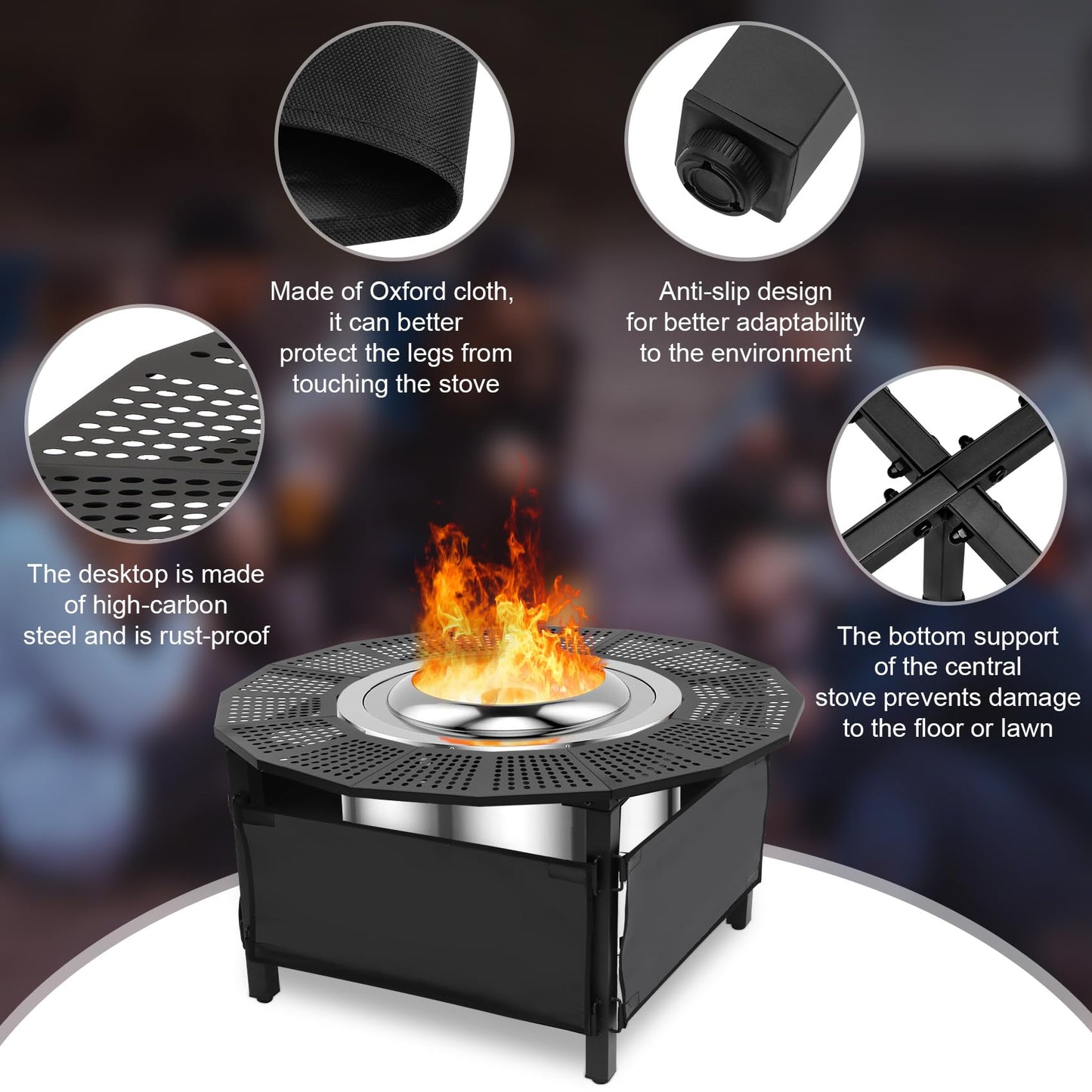 40-Inch Fire Pit Surround for Solo Stove Surround, 360° Safety Protection for Solo Stove Bonfire Accessories, Rust-Resistant Metal, Resistant to High Temperatures, Inner Diameter of 24 Inches