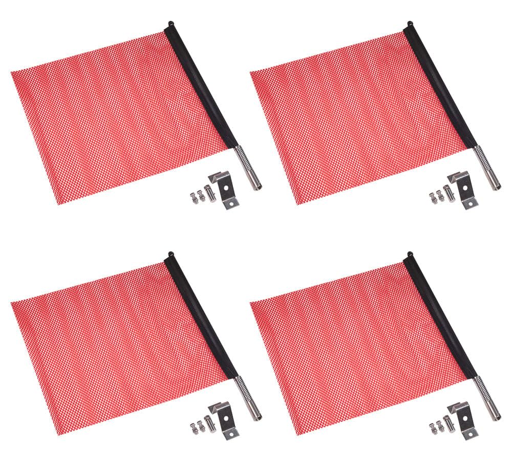 Mytee Products EZ Mount Warning Flag Red 18" x 18" Mesh Safety Flag DOT Compliant | Spring Loaded Quick n Easy Disconnect - 4 Pack