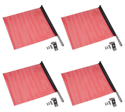 Mytee Products EZ Mount Warning Flag Red 18" x 18" Mesh Safety Flag DOT Compliant | Spring Loaded Quick n Easy Disconnect - 4 Pack