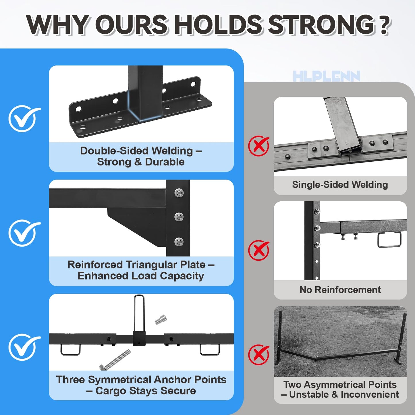 Universal Trailer Ladder Rack, Heavy Duty Adjustable Roof Ladder Rack for Enclosed & Open Trailers, 52.6"-88.4" W & 6.5"-23.5" H Adjustable, 400 lbs Capacity, Rustproof Steel with Ladder Stoppers