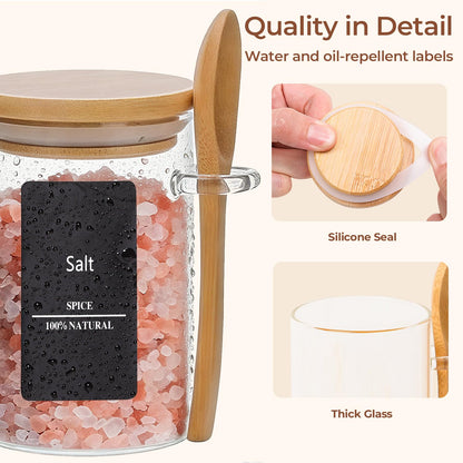 ComSaf 16Pcs Glass Spice Jars with Bamboo Lid, 4oz Airtight Square Spice Containers with 275 Black Lables, Empty Seasoning Jars for Spice Salt Sugar