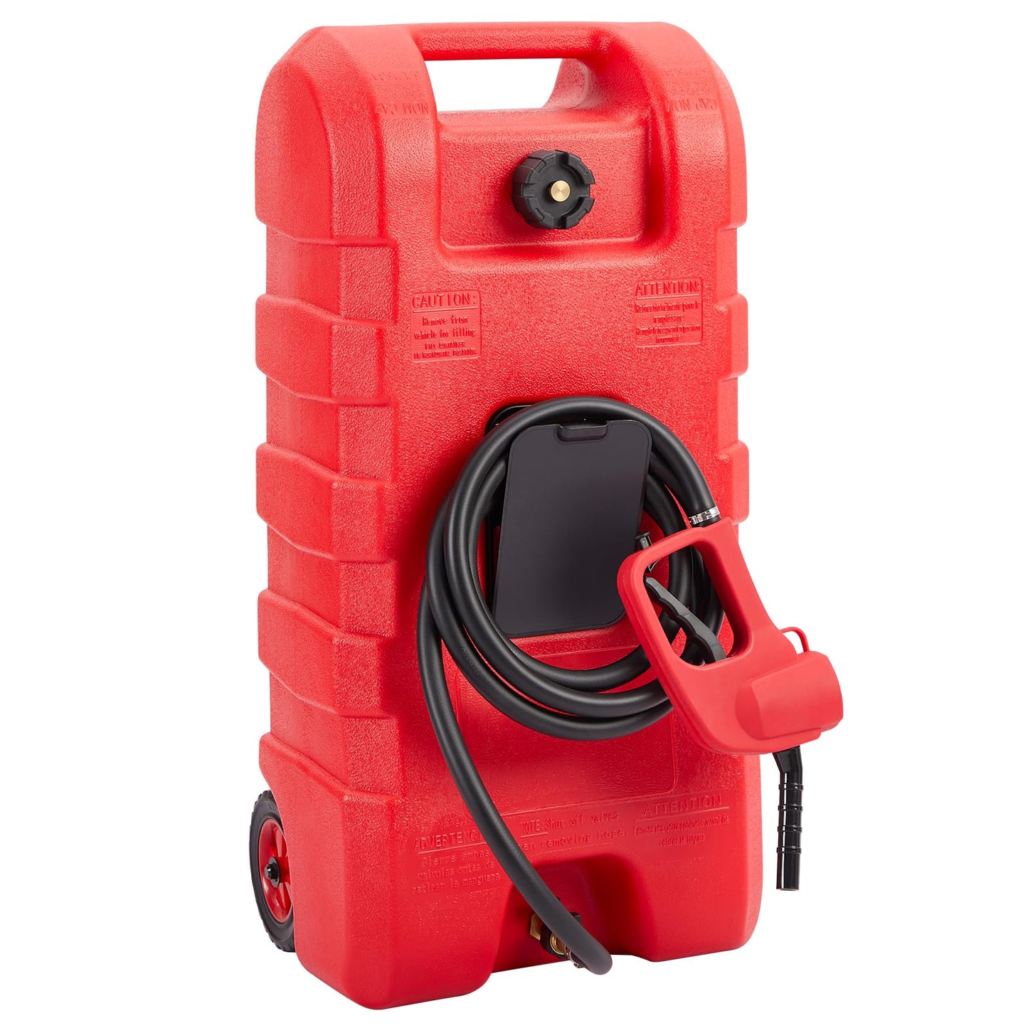 15 Gallon Fuel Caddy,Gas Can with Pump &Manual Nozzle,Fuel Transfer Tanks with 10Ft Delivery Hose and Wheels - for Generators, Tractors, Boats for Farm & Construction Use,Red