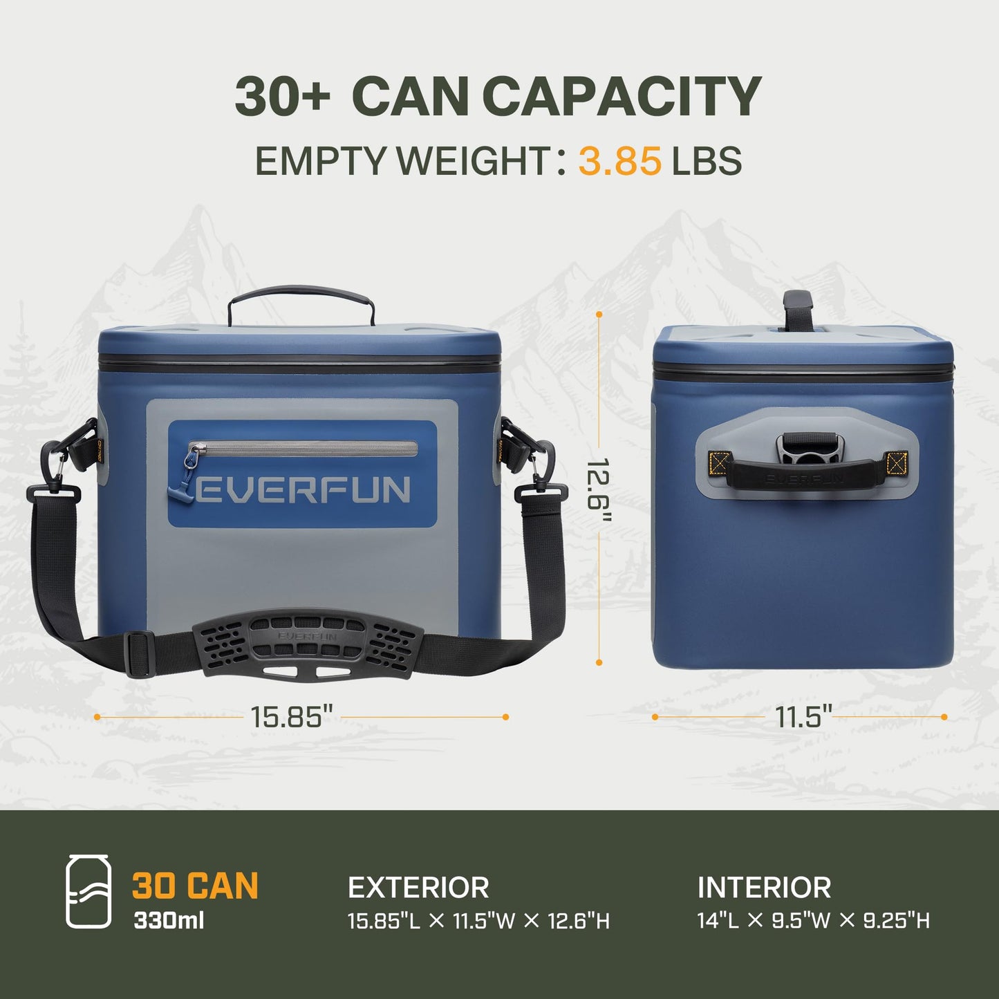 EVERFUN Soft Cooler 30 Can, Portable 24qt Insulated Small Cooling Lunch Box for Men and Women, Leakproof Ice Chest Bag for Travel, Beach, Camping, Boating, Fishing, Tailgating, Work and Picnic