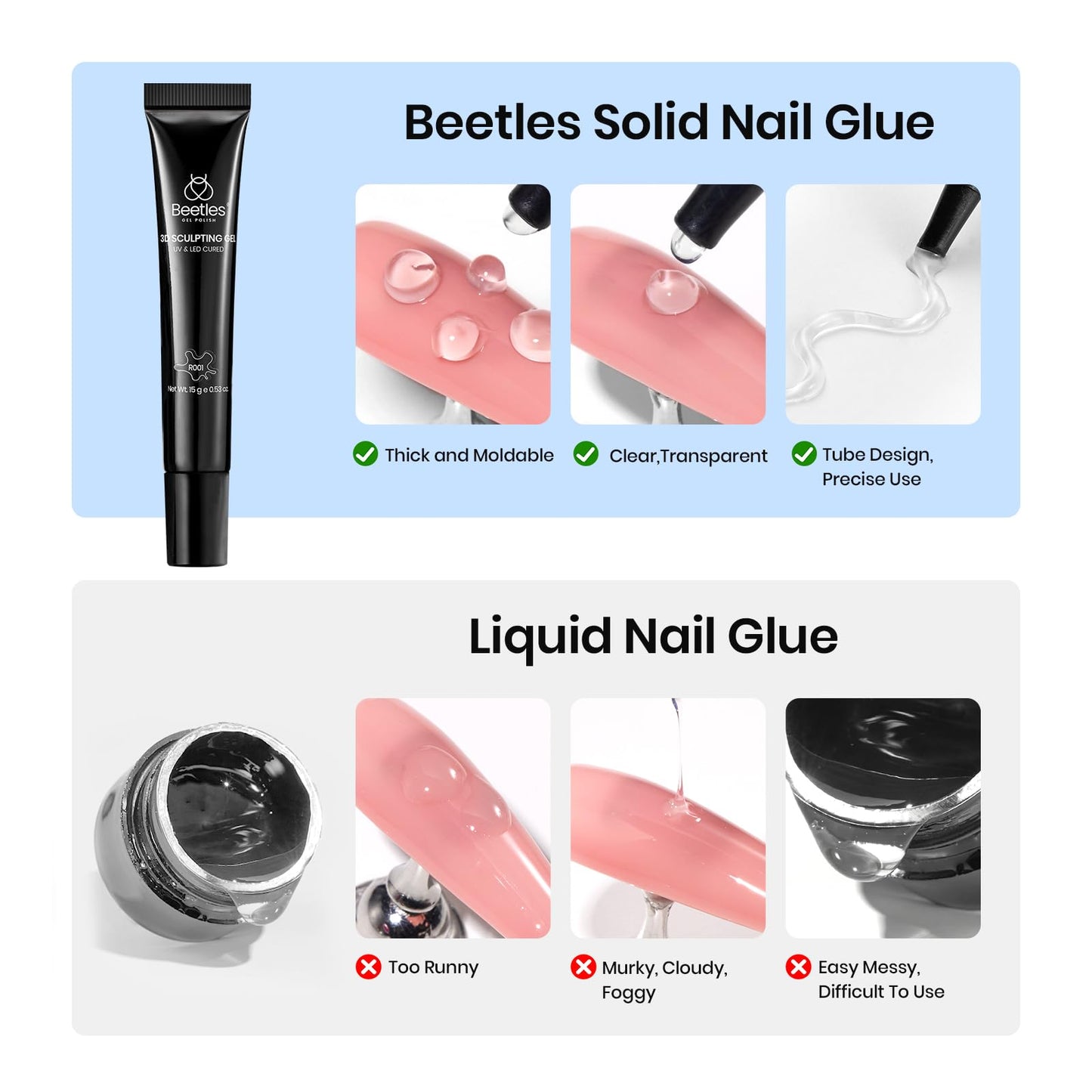 Beetles Gel Nail Kit Short Almond, 240Pcs Easy Nail Extension Set Shaped Clear Tips with 5 in 1 Nail Glue Base & Top Coat and Mini UV Lamp, Nail Tips Art Acrylic Nail Kit Gifts for Women