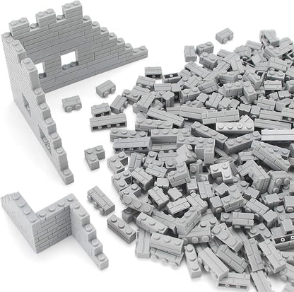 Feleph Masonry Bricks Set 450 Pcs Wall Building Accessories Diverse Creative Construction Bulk Parts and Pieces Classic Blocks Toy Compatible with Major Brands (Gray)