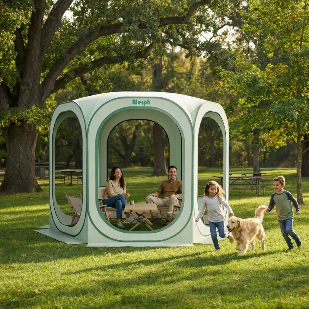 Werph 10x10 Pop Up Screen Tent, Mosquito Net Gazebo, UV Resistant Roof Waterproof Screen Canopy, Quick Setup Outdoor Shelter for Backyard, Patio, Garden, Picnic, Camping and Events, Green