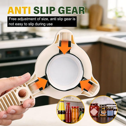 4 in 1 Multi-Purpose Jar Opener for Weak Hands, 2026 New Adjustable Three Claw Bottle Opener with Non Slip Teeth,Multi-Size Lid Opener for Kitchen Jars and Bottles (1PC)