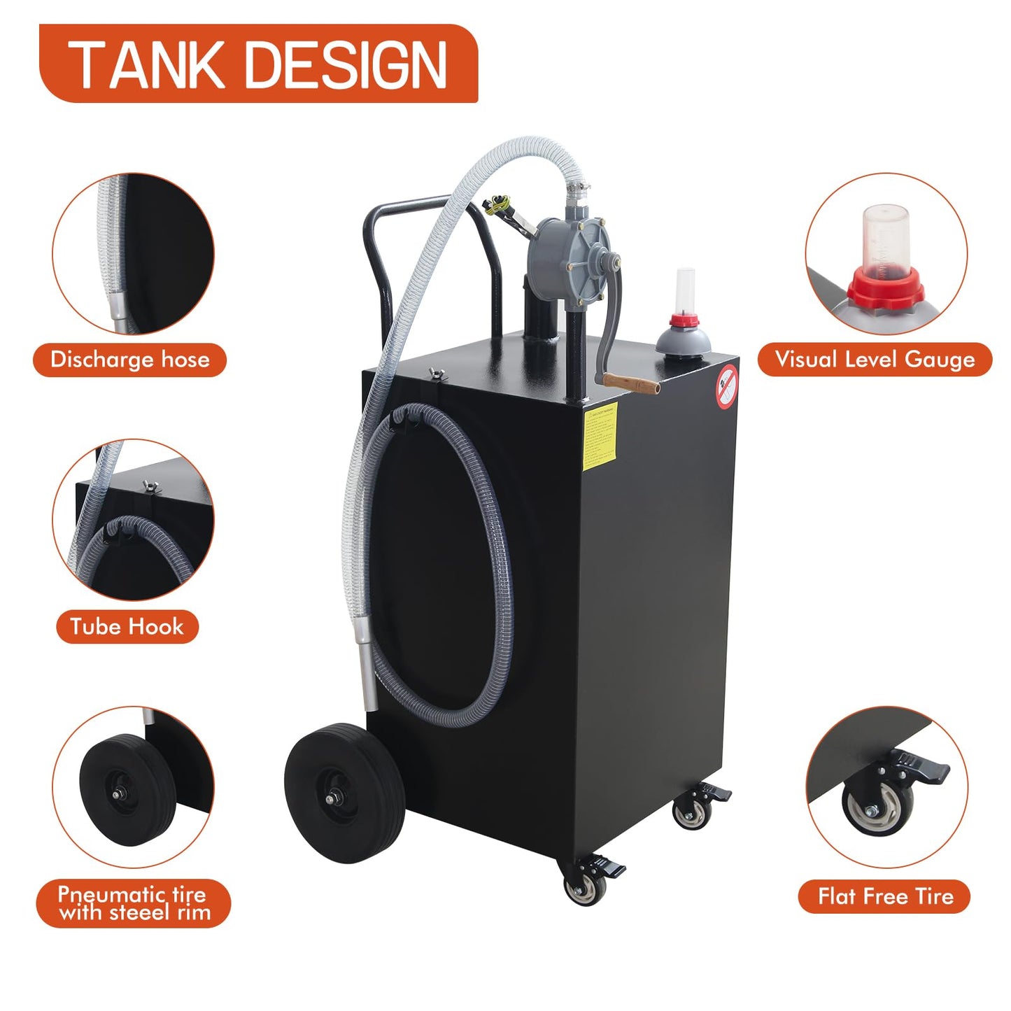 45 Gallon Fuel Caddy, Portable Gas Caddy with Manual Pump, Heavy Duty Gas with 4 Wheels, Diesel Fuel Can for Cars, Lawn Mowers, Trucks, ATVs, Boats ﻿