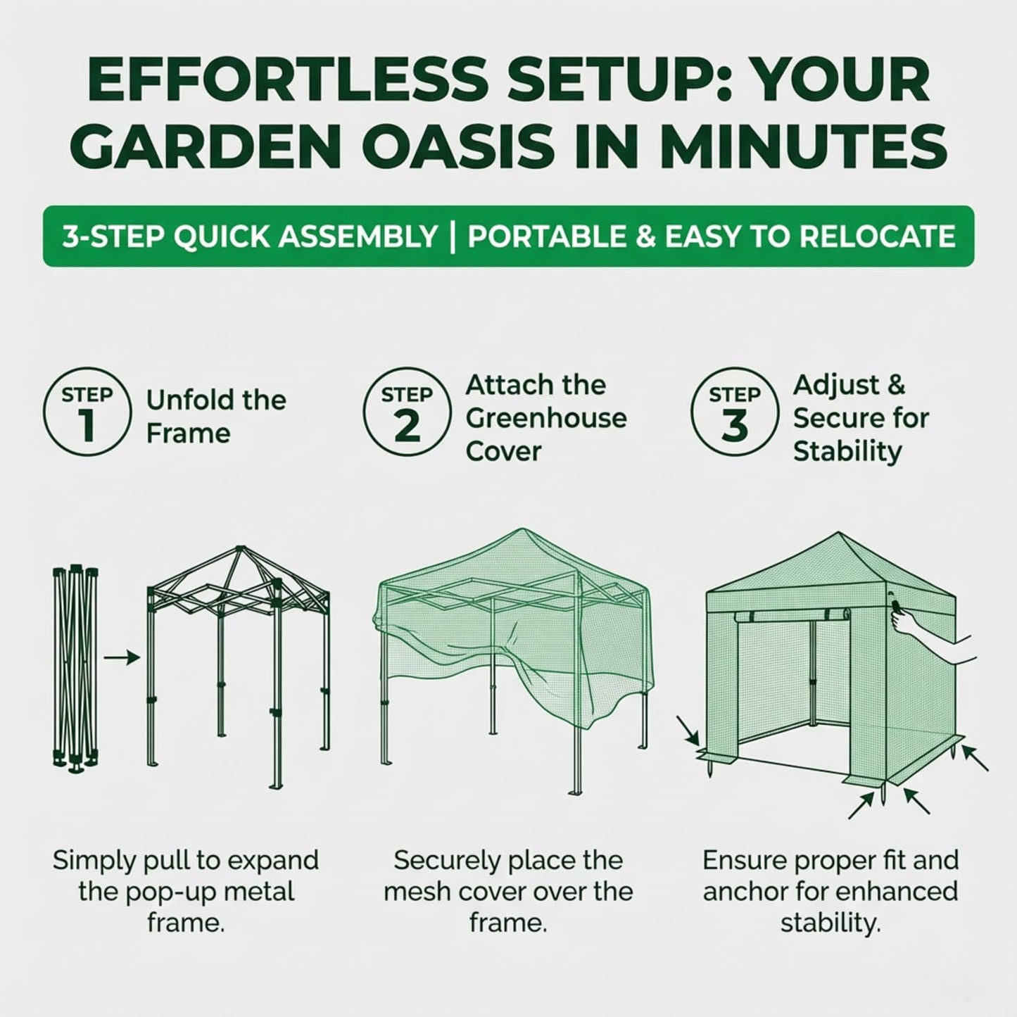 8.5 x 7 ft Pop-up Greenhouse, Walk-in Green House for Indoor Outdoor, Plant Garden Green House with Zippered Doors, Screen Windows, Heavy Duty Frame and Weather-Resistant Durable PE Cover