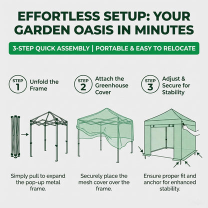 8.5 x 7 ft Pop-up Greenhouse, Walk-in Green House for Indoor Outdoor, Plant Garden Green House with Zippered Doors, Screen Windows, Heavy Duty Frame and Weather-Resistant Durable PE Cover