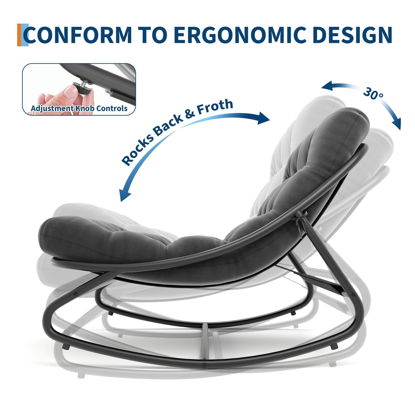 GarveeTech Outdoor Rocking Chair with Thick Waterproof Cushion, Adjustable Metal Frame Patio Rocker for Garden, Poolside, Balcony, or Backyard, Comfortable Modern Design