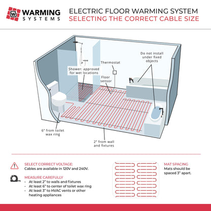 Warming Systems 10 Sqft Electric Radiant Floor Heating Mat – 120V Heated Tile Floor System with Programmable Thermostat (TH115), Floor Sensor, Installation Monitor & 25 Year Warranty, USA Made