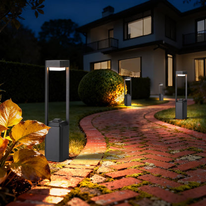 Outdoor Path Lighting Fixture 23.62In Outdoor Landscape Pathway Light Black Aluminum Modern Lawn Floor Light With 3000K LED Bollard Lighting Outside Housing Waterproof Post Lantern For Patio Entrance