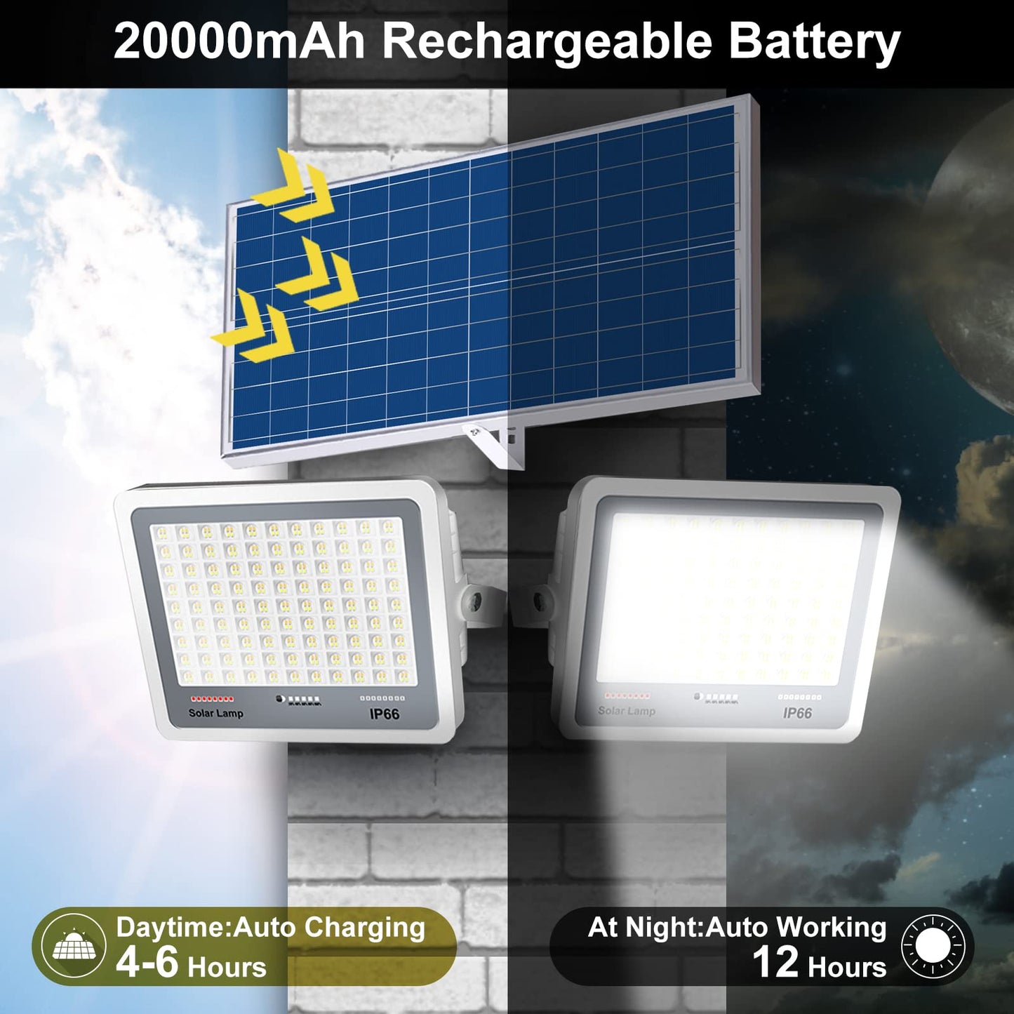 300W Solar Flood Lights Outdoor, 2-Pack 30000LM Dimmable Solar Security Lights with Remote, 3000K-7000K Color Changing, 20000mAh Battery, Dusk to Dawn, IP66 Waterproof, for Yard, Barn, Garage, Pool