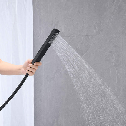Wowkk Freestanding Bathtub Faucet Tub Filler Black Floor Mount Bathroom Faucets Brass Single Handle with Hand Shower
