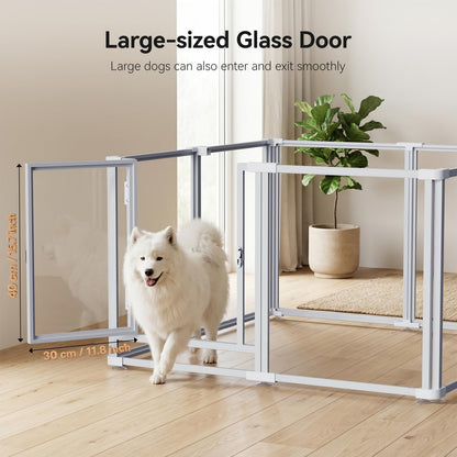 Clear Acrylic Dog Play Pen Indoor Pet Enclosure for Small Dogs & Cats, Outdoor Use with Door, Easy Assemble & Cleaning