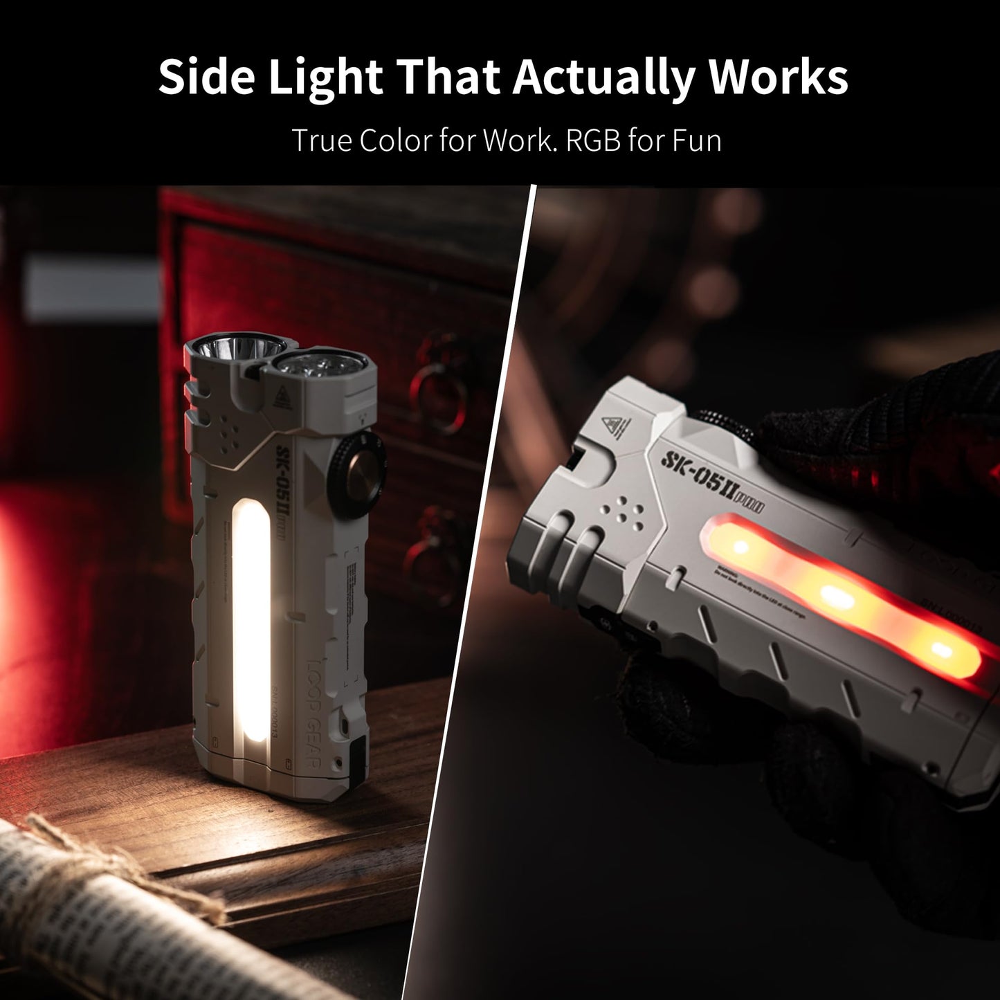 LOOP GEAR SK05 Pro 2 Flat EDC Flashlight + LOOPDOT Mini Game Flashlight Bundle – 5000LM Rechargeable LED, Spotlight/Floodlight, High-CRI Sidelight, Dual 4000mAh Batteries, IP68 Magnetic for Camping &