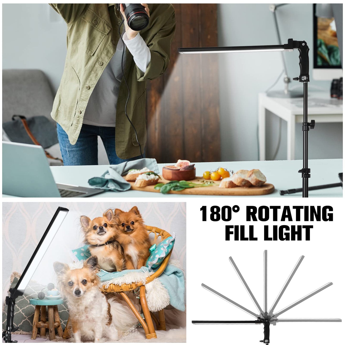 Xuhal 4 Pack LED Photography Lighting Stick Kit Adjustable LED Video Light with 22-63 Tripod 5500k 90 Beads Photoshoot Fill Lights Portable Studio Lighting for Live Streaming CRI 80+
