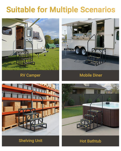 Altyostar RV Steps with Handrail Heavy-Duty 4-Step Camper Entry Step Stairs for 5th Wheel RVs Outdoor Camping Travel Trailers Motorhome Mobile Home Porch Hot Tub Spa Portable Step