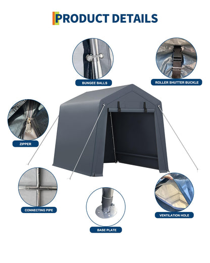 6x8 Ft Carport Heavy Duty Tent with Roll-Up Windows, Portable Garage with Removable Sidewalls & Doors, Car Canopy All-Season Tarp for Car Boat Truck Motorcycle, Grey