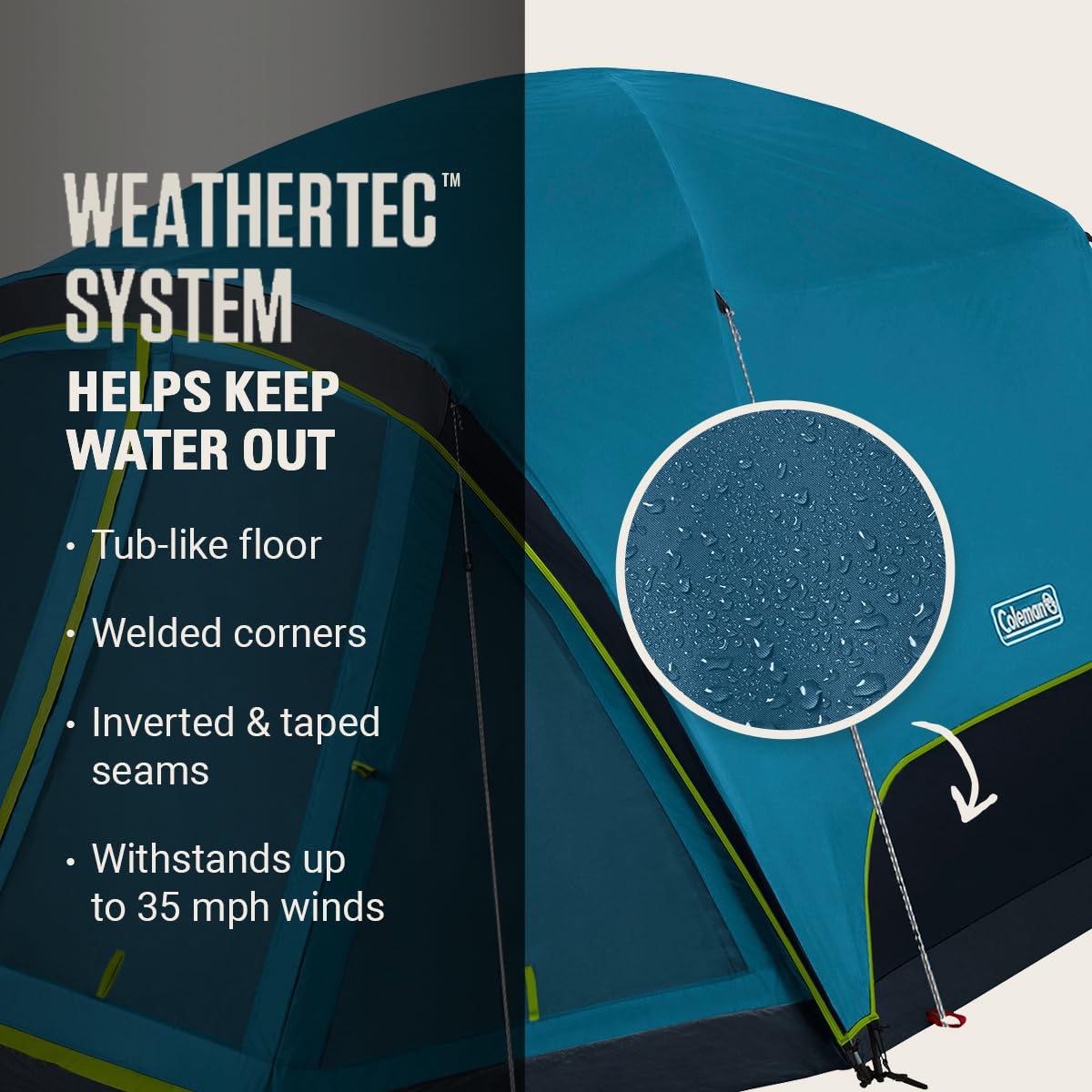Coleman Skydome Dark Room Tent with Screen Room & 5-Minute Setup, Weatherproof 4/6 Person Tent Blocks 90% of Sunlight, Rainfly & Carry Bag Included, Made of PFAS-Free Materials