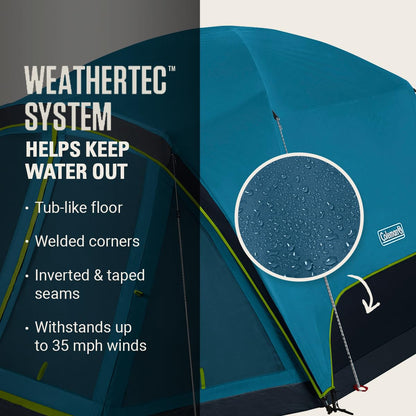 Coleman Skydome Dark Room Tent with Screen Room & 5-Minute Setup, Weatherproof 4/6 Person Tent Blocks 90% of Sunlight, Rainfly & Carry Bag Included, Made of PFAS-Free Materials