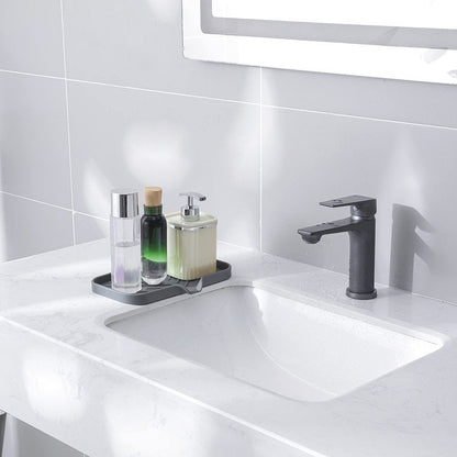 MicoYang Silicone Bathroom Soap Dishes with Drain Spout-Bathroom and Kitchen Sink Organizer,Sponge Holder,Dish Soap Tray,Perfect for Dispenser,Scrubber,Bottle,Cup on Sink or Counter-Grey 9.6"×5.3"