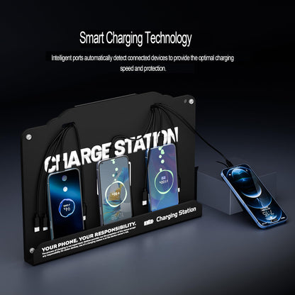 Wall Mounted 8 Port Charging Station with Fast Charigng Cables – Multi Device Charging Dock for Office, Hotel & Public Spaces | Compatible with iPhone ipad Smartphone Tablets Android Port (Black)